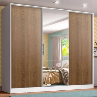 Guarda Roupa Infantil 100% MDF Madesa Logan 3 Portas de Correr com Espelho - Branco/Rustic em Oferta na Shopee