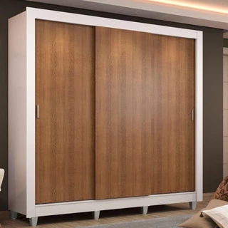 Guarda Roupa Casal Madesa Lyon 3 Portas de Correr 2 Gavetas com Pés - Branco/Rustic em Oferta na Shopee