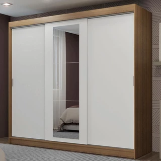 Guarda-Roupa Casal Madesa Kansas 3 Portas de Correr com Espelho 3 Gavetas em Oferta na Shopee