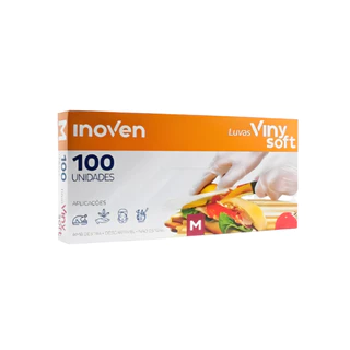 Luva Vinisoft sem Pó Transparente  M com 100 unidades Inoven em Oferta na Shopee