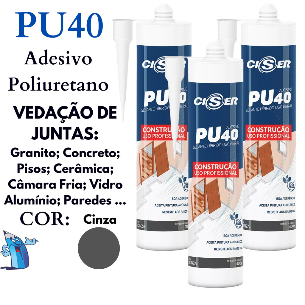 PU 40 KIT 3 UNIDADES COLA SELANTE ADESIVO USO PROFISSIONAL CONSTRUCAO ...