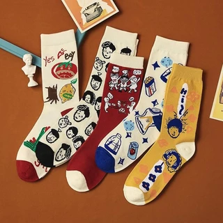 5 pares meias femininas na moda ins diversão dos desenhos animados único criativo engraçado masculino meias de tubo médi