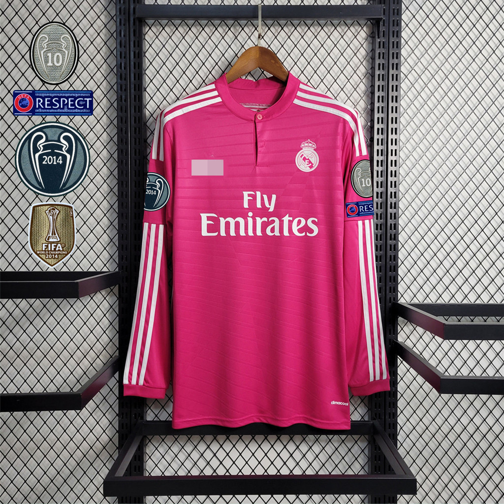 Blusa De Camisa De Suor | Retro 2014-15-Temporada Real Madrid Terceiro Lugar Fora Manga Curta Rosa