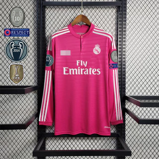 Blusa De Camisa De Suor | Retro 2014-15-Temporada Real Madrid Terceiro Lugar Fora Manga Curta Rosa