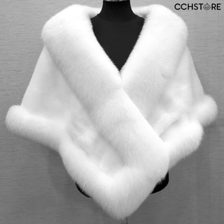 CH-C-Capa De Pêlo Fofo De Cor Quente Feminino De Inverno Faux Mink Fox Fur Shawl