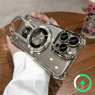 Capa Luxuosa Anti-Impacto iphone Para 11 12 pro max 13 14 plus 15 Proteção De Câmera De Lente Magnética Suporte À Prova De Choque Traseira Rígida