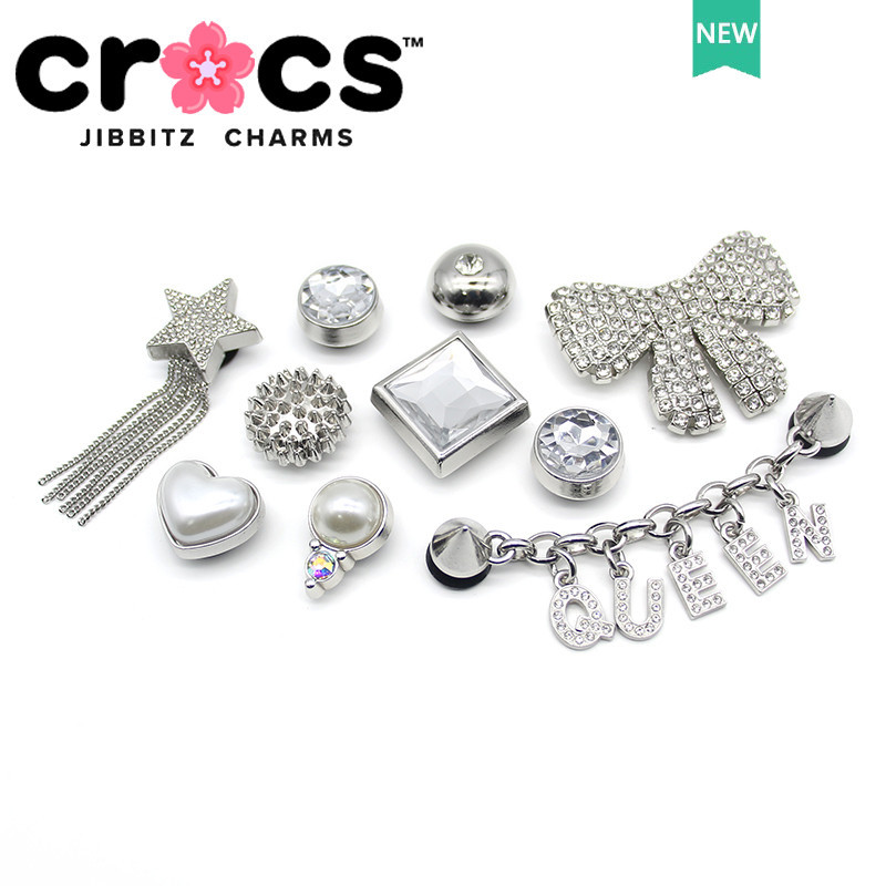 Metal jibbitz crocs charme metálico prata corrente pérola fivela