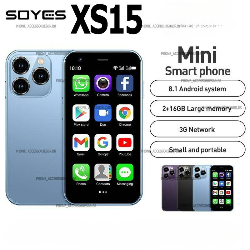 SOYES XS15 Ultra Fino 3.0 Polegadas Telefone Pequeno 2GB + 16GB Android 8.1 Dual SIM Standby 3G Mini Smartphone 1000mAh Wifi GPS Celular