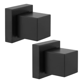 Kit 2 Acabamento de Registro Chuveiro e Geral Quadrado em Preto Fosco - Padrão Deca 1/2" e 3/4"