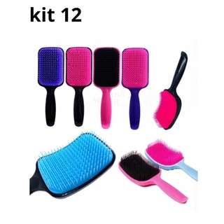 kit 12 Escovas De Cabelo Raquete Almofadada Cores sortidas