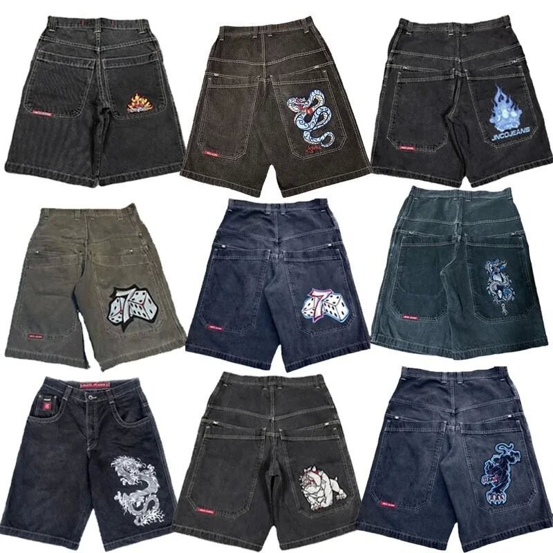 JNCO Calções Y2K Hip Hop Pocket Baggy Denim Gym Homens Mulheres