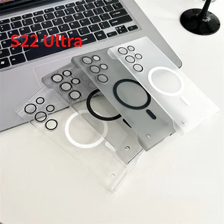 Capa Magnética Sem Bordas Para PC Ultra-Fina Samsung Galaxy S24 S23 S22 Plus S24 + S23 + Proteção De Filme De Lente Transparente Com Furo De Corda Pendurado Caixa Fosca