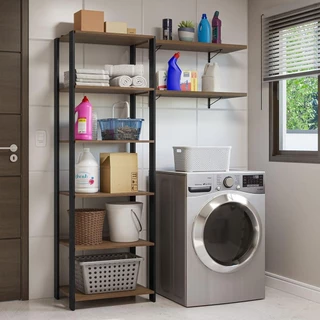 Estante Multiuso + Prateleiras para Lavanderia 139cm Rustic/Preto Madesa em Oferta na Shopee