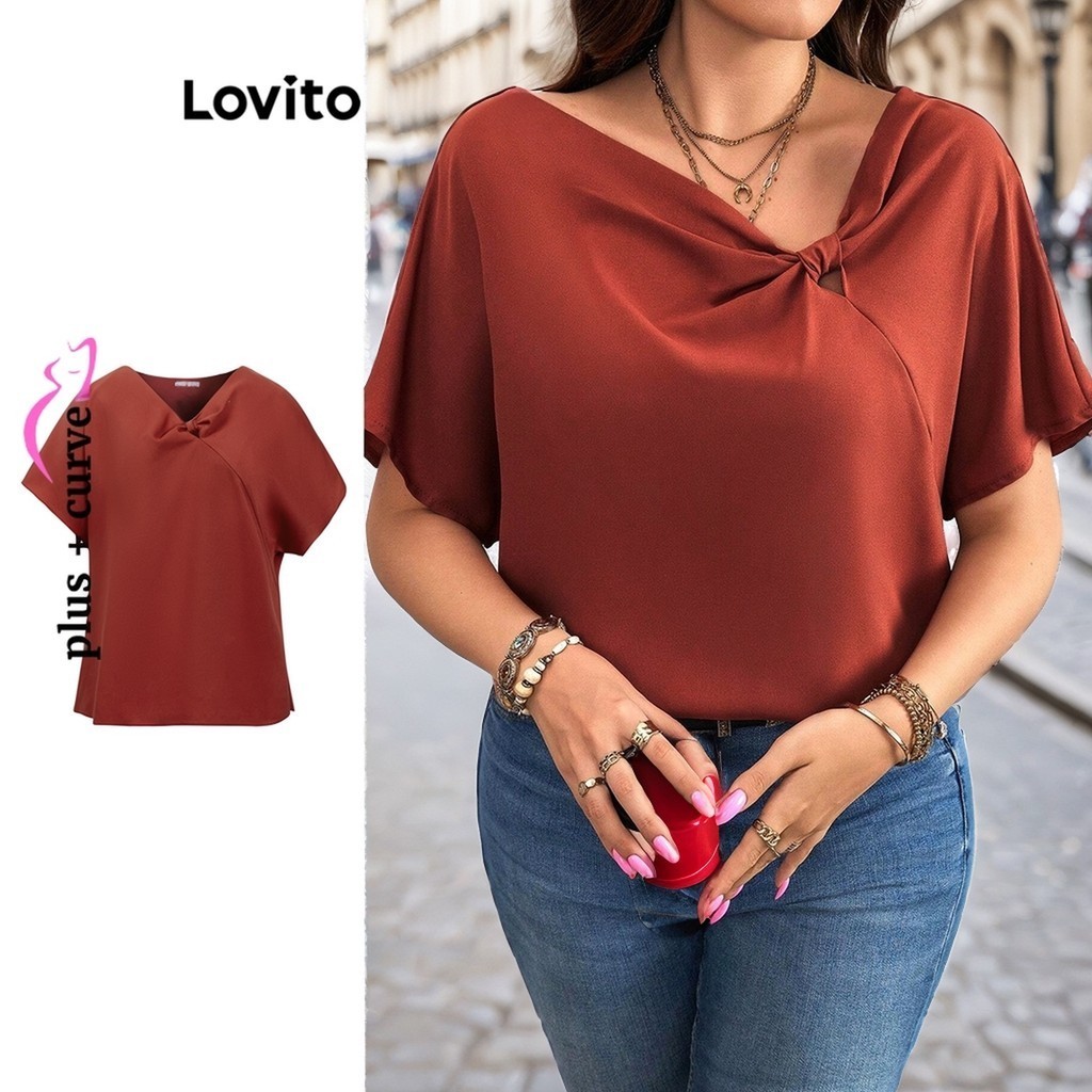 Lovito Plus Size Blusa Feminina Casual Lisa Com Assim Trica Lbl Shopee Brasil