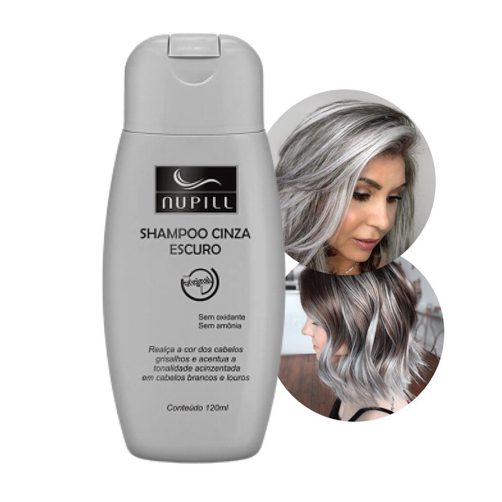 Shampoo Cinza Escuro Cabelos Grisalhos Loiros Nupill 120ml | Shopee Brasil