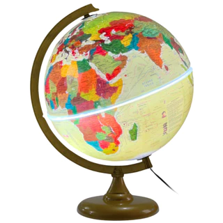 Globo Terrestre Histórico Fisico Político Ouro Velho c/ Luz Led - 30cm Diâmetro e 43cm Altura