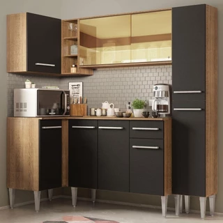 Cozinha Completa de Canto Madesa Emilly River com Balcão e Armário Vidro Reflex em Oferta na Shopee