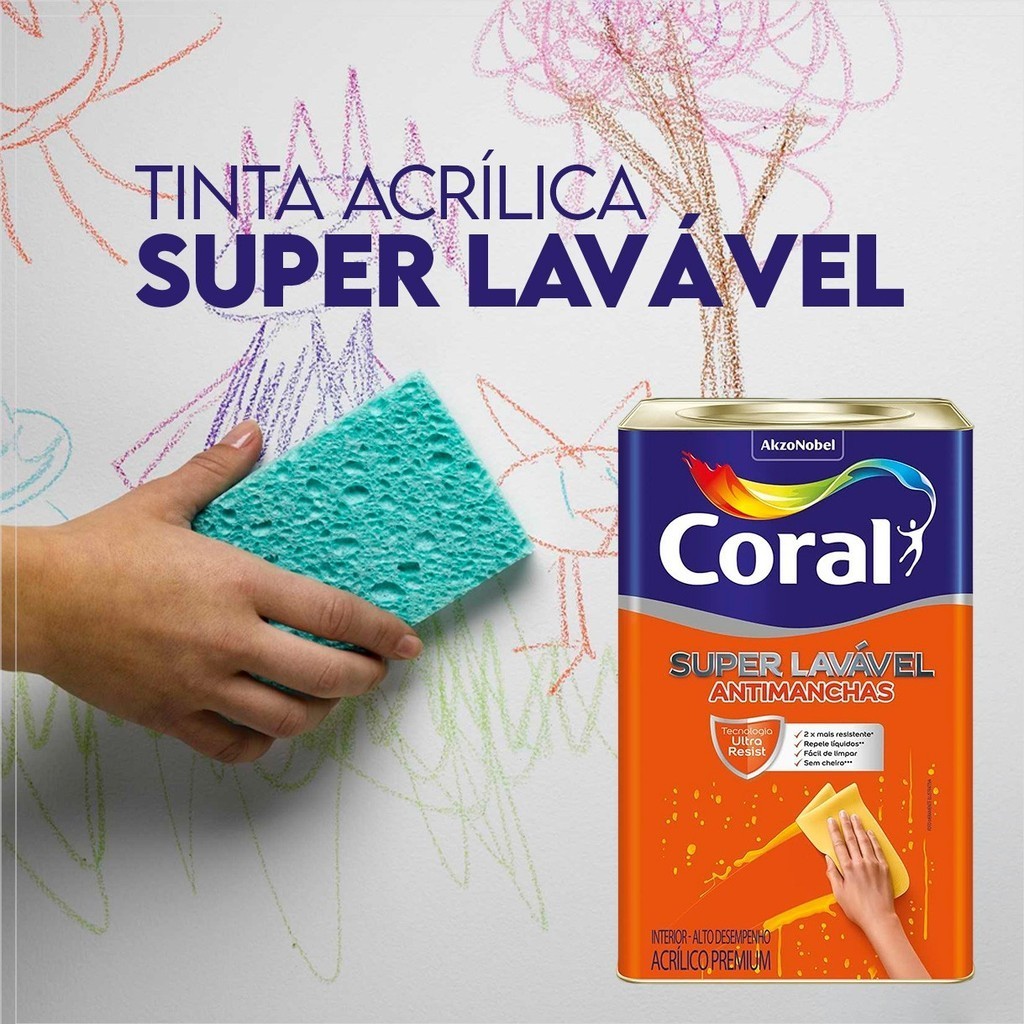 Tinta Coral Super Lavável Acrílica Eggshell Branco neve 18 Litros ...