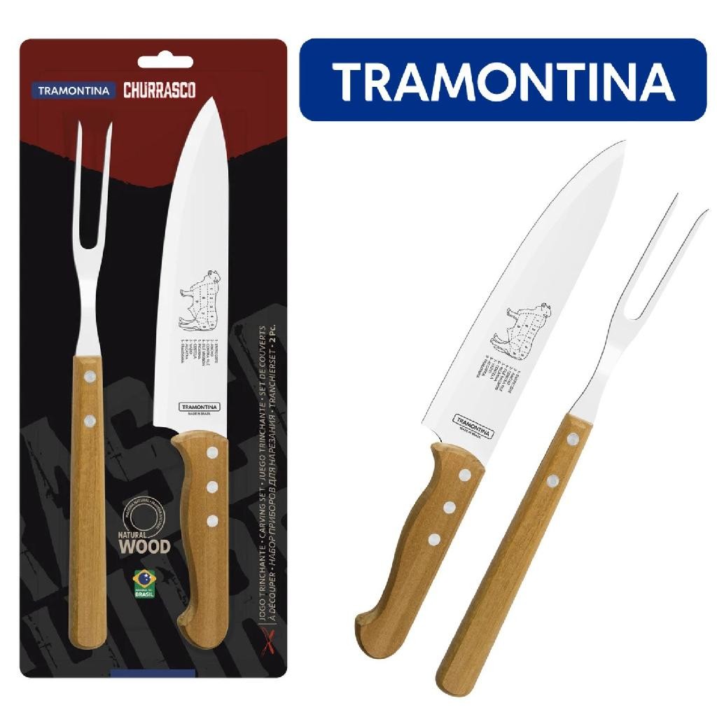 Kit Churrasco Tramontina Faca e Garfo Trinchante Inox e Madeira 2 Peças ...