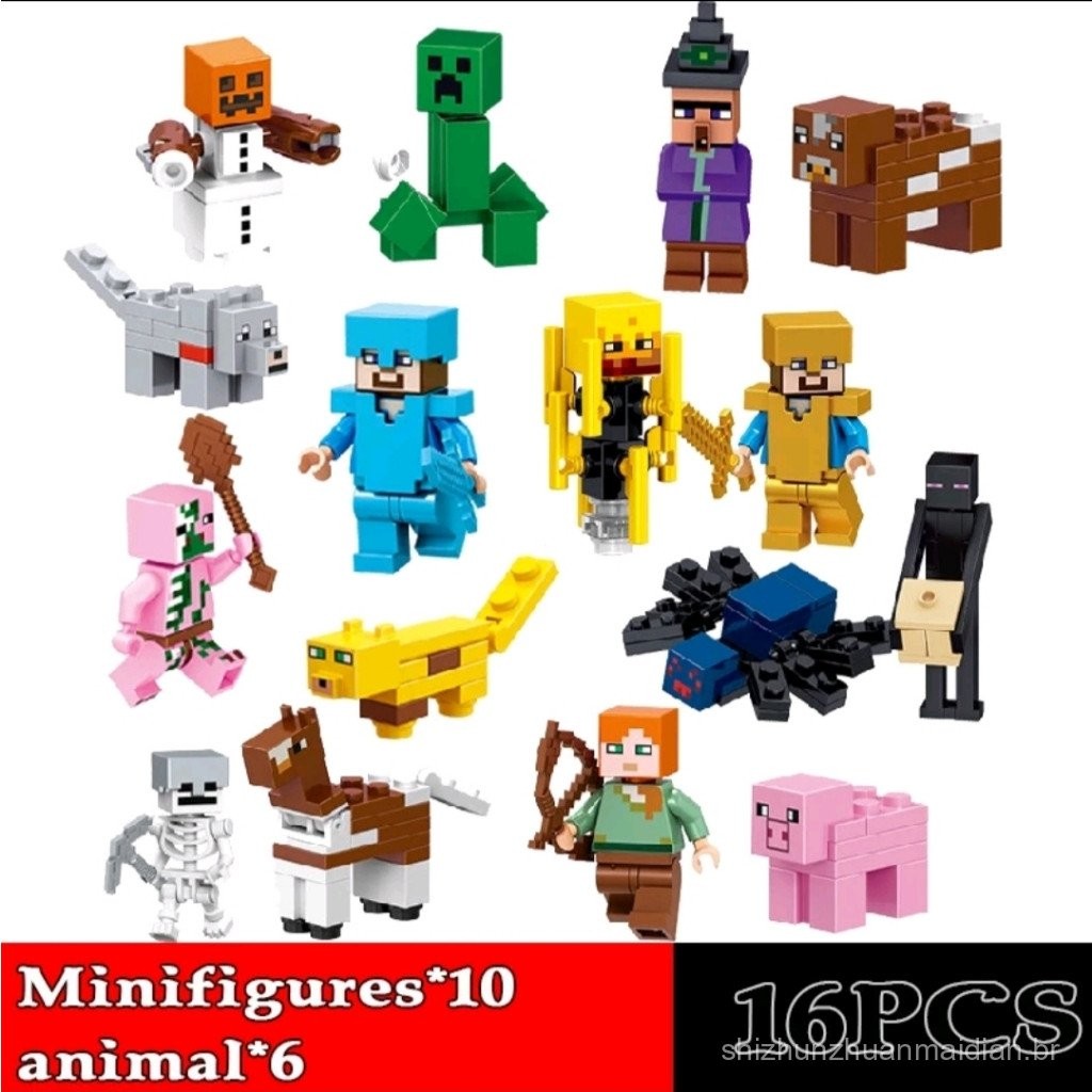 Boneca de Bloco de Construção de Personagem Minecraft 16, Brinquedo ...