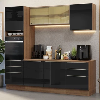 Armário de Cozinha Completa 240cm Rustic/Preto Lux Madesa 08 em Oferta na Shopee