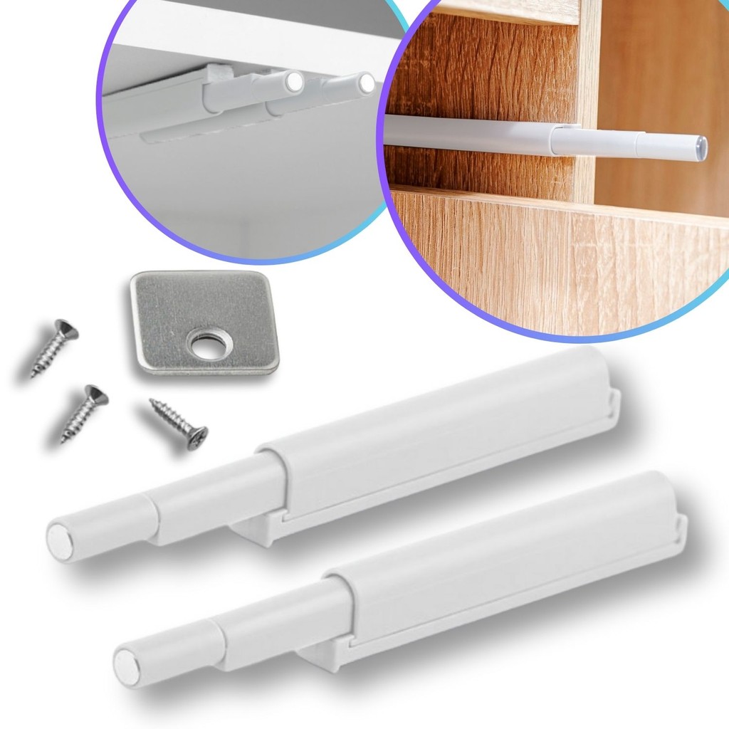 Kit 2 Fecho Pulsador Magnético Branco Toque Sobrepor Tip-on Push Open Porta Armário Gaveta Feicho Sistema Click