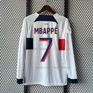 Camisa da Time Novo Estilo de Manga Longa 2023-2024 (Ba-Li) Longe Branco Jersey 7 # MBBAPPE 2 # HAKIMI Nome Personalizado e Número de Alta Qualidade Camisa IPVV