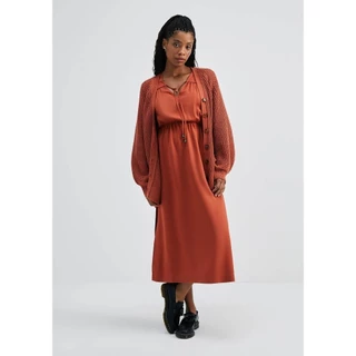 Vestido Midi Manga Longa Em Viscose Creponada Hering