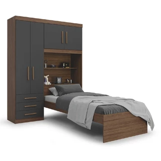 Guarda Roupa Solteiro Com Cama e Baú 4 Portas 3 Gavetas Advantage Batrol