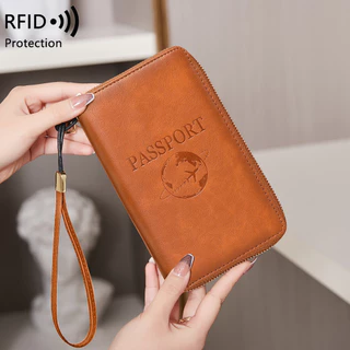 2024rfid Passaporte Bolsa Porta-passaporte com zíper longo Bilhete Multifuncional Bolsa para documentos de armazenamento de viagem