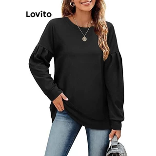 Lovito Moletom casual com babados lisos para mulheres LNL58058