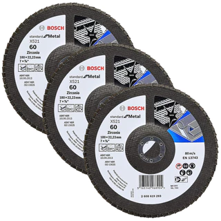 Discos Flap 180mm p/ Metal Bosch Grão 60 Kit com 3 Curvo Standard 7"