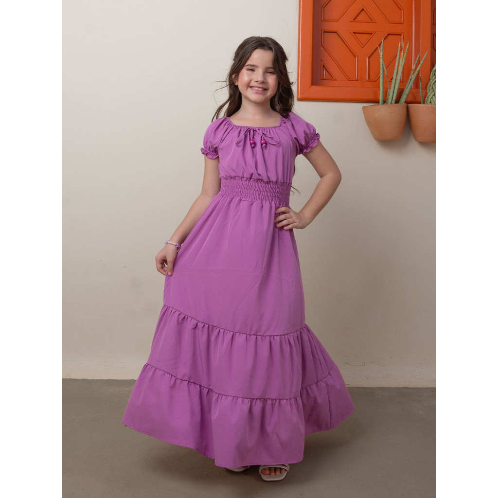 Vestido Longo Infantil Juvenil Com Manguinha Ciganinha Luxo | Shopee Brasil