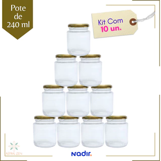 Pote de Vidro 240ml Doces Bolos Geleias Lembranças Com Tampa De Metal - 10 Unds
