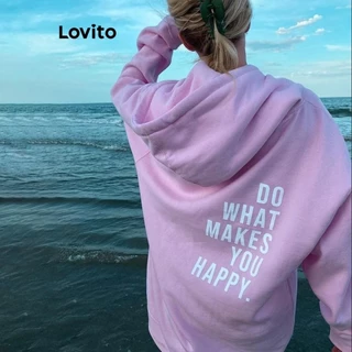 Lovito Moletom feminino plus size curvo casual com letras caneladas LNL63314