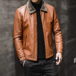 Casaco de couro de inverno dos homens 2019 nova lapela de meia idade com veludo espessado pele integrada plus size jaqueta de couro moda masculina