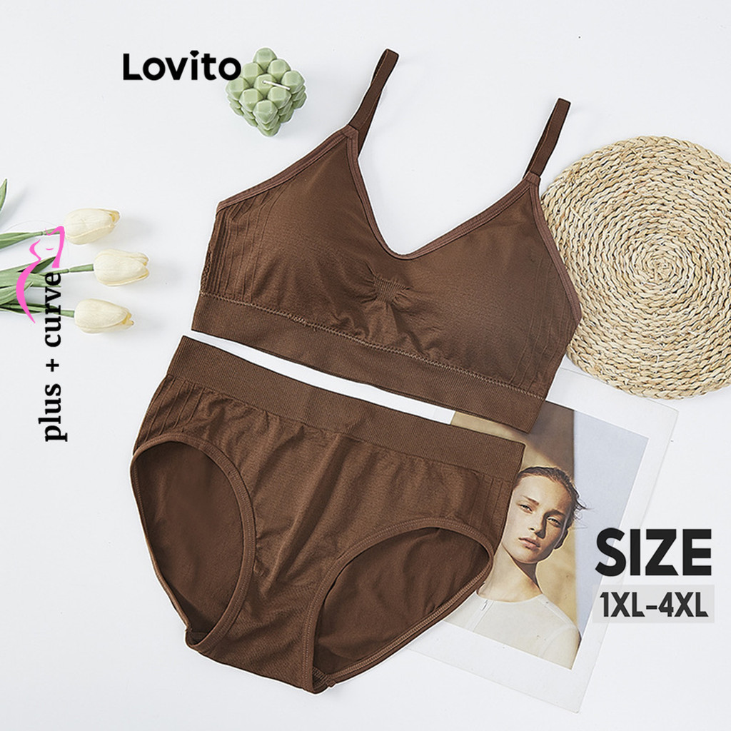 Lovito Sutiã plus size curvo casual liso Bais para mulheres LNL64409