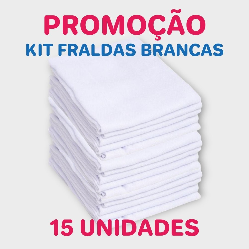 Fralda de Pano Bebê 60x60cm Branca Lisa Kit com 15 Unidades Minasrey 100% Algodão Tecido Absorvente