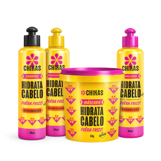 Kit Shampoo, Condicionador 300mL, Máscara 450g e Finalizador 300mL Hidrata Cabelo Chikas