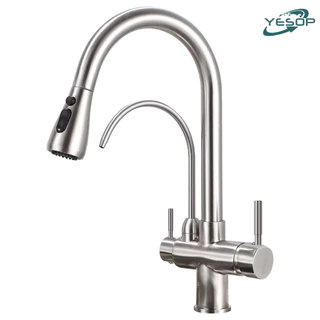 Torneira Gourmet Cozinha Com Saída De Filtro Aço Inox Prata Escovado Yesop
