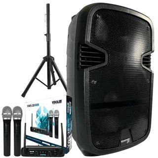 Kit Caixa De Som Amplificada Bluetooth Usb Fm + Microfone Sem Fio + Tripe