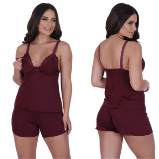 PROMOBLACK Baby Doll Amamentação Abertura com Click Renda Mãe Maternidade Confortável