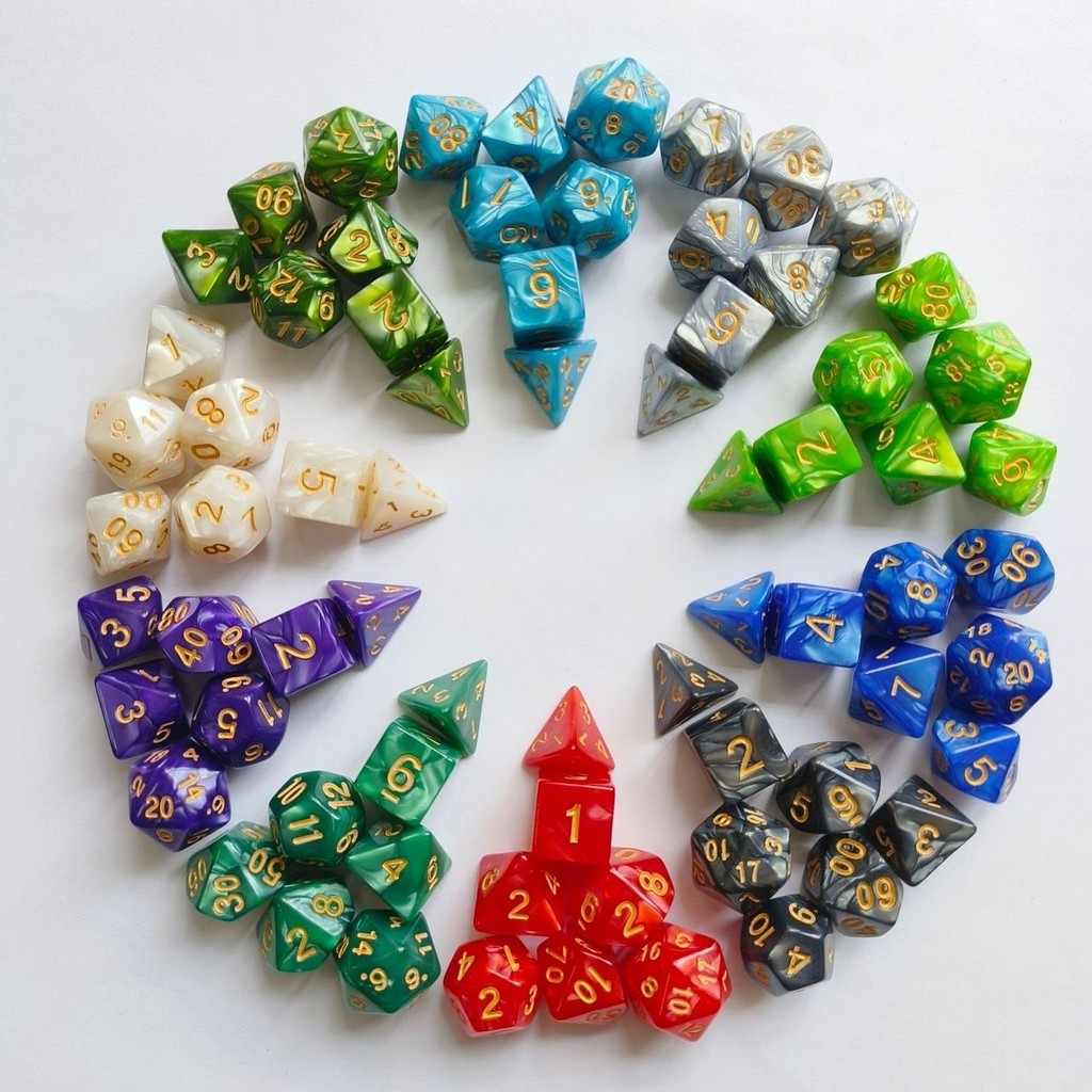 Kit 7 Dados RPG de Mesa Tabuleiro D4 D6 D8 D10 D10% D12 D20
