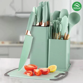 Kit Completo De Utensílios De Cozinha De Luxo Conjunto 19 Peças Com Placa De Silicone Espátula Faca Tesoura