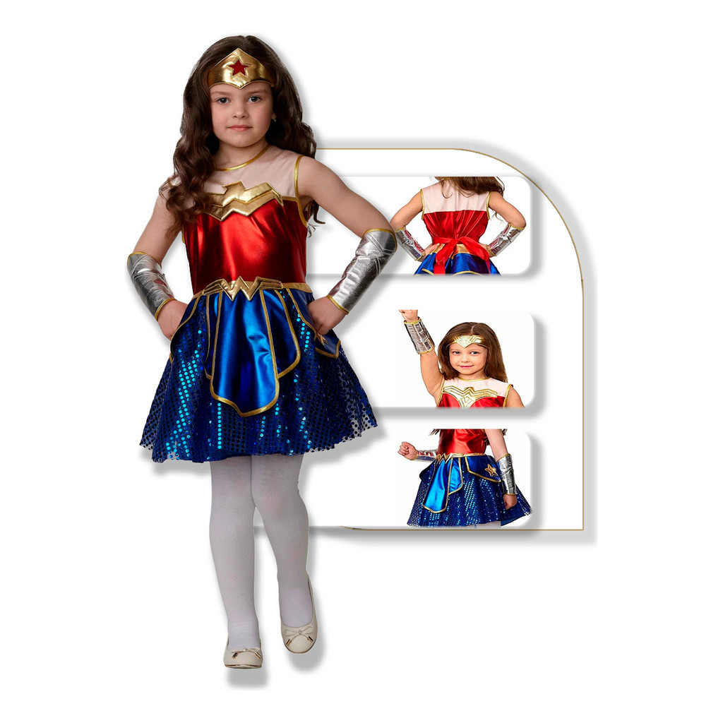 Fantasia COSPLAY Mulher Maravilha Vestido Festa+Coroa+Braçadeiras