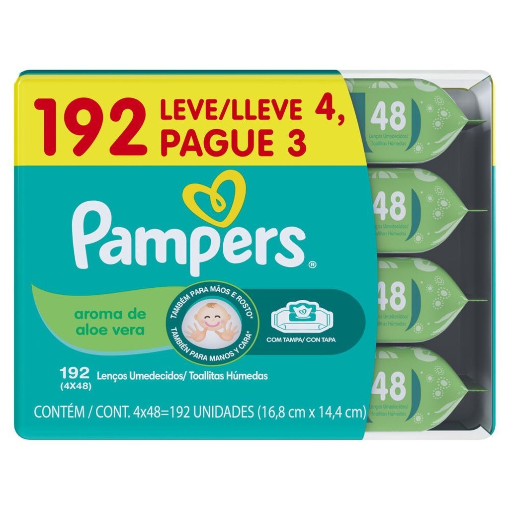 Lenços Umedecidos Pampers Aroma de Aloe Vera 192 Unidades