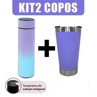 KIt 2 Copo térmico com Tampa e Abridor Garrafa térmica com medidor de temperatura Led