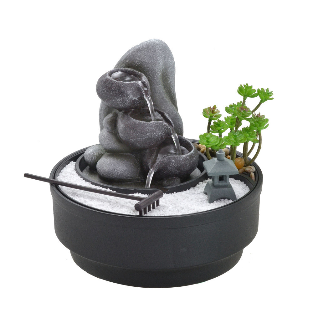 FONTE DE AGUA DECORATIVA C/ MINI TEMPLO E JARROS BIVOLT 21cm