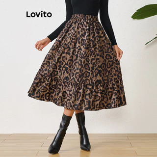 Lovito Saias casuais com estampa de leopardo e bainha com babados para mulheres LBL10225