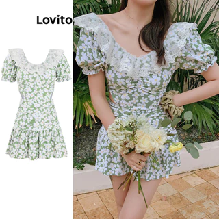 Lovito Maiô casual Ditsy com flores florais e recorte de renda para mulheres LNE59245